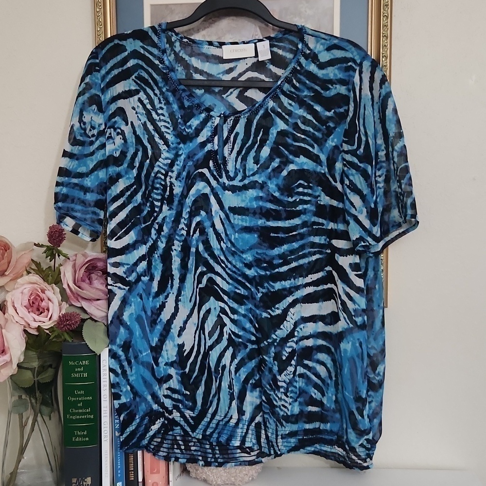 Chicos Abstract Print Top in sheer material And Beading Small Career office